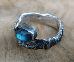 Rough Silver labradorite Ring